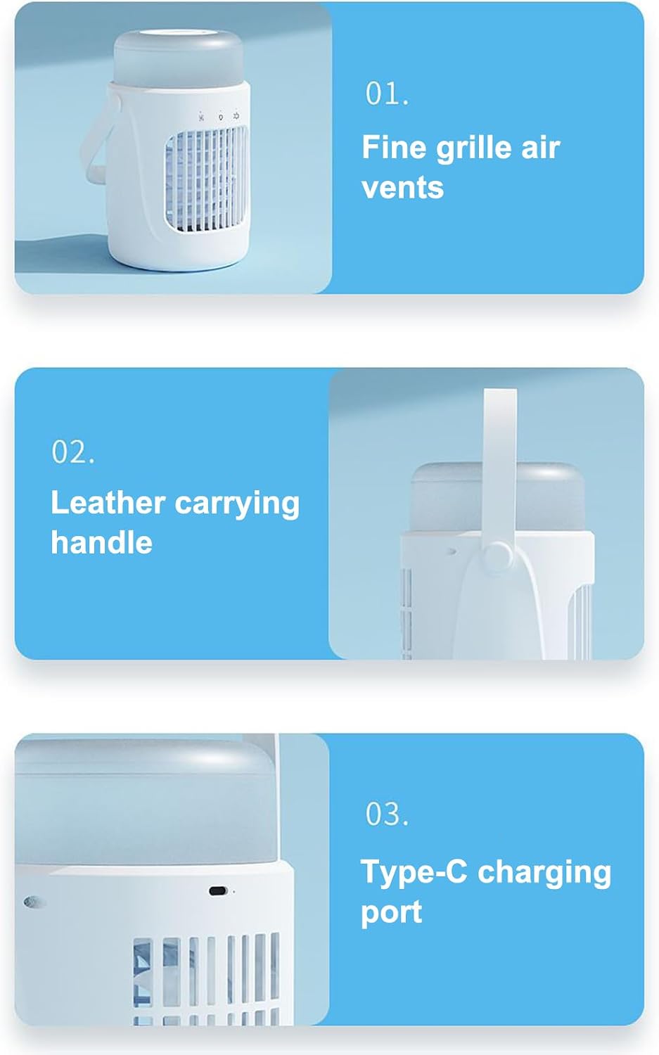  Rafraîchisseur D'air | Ventilateur Rafraîchissant Pour Lit Et Chambre - Ventilateur Humidificateur Rechargeable Avec Réservoir 0.6L Pour Bureau Chambre Tente Pique-nique Maison