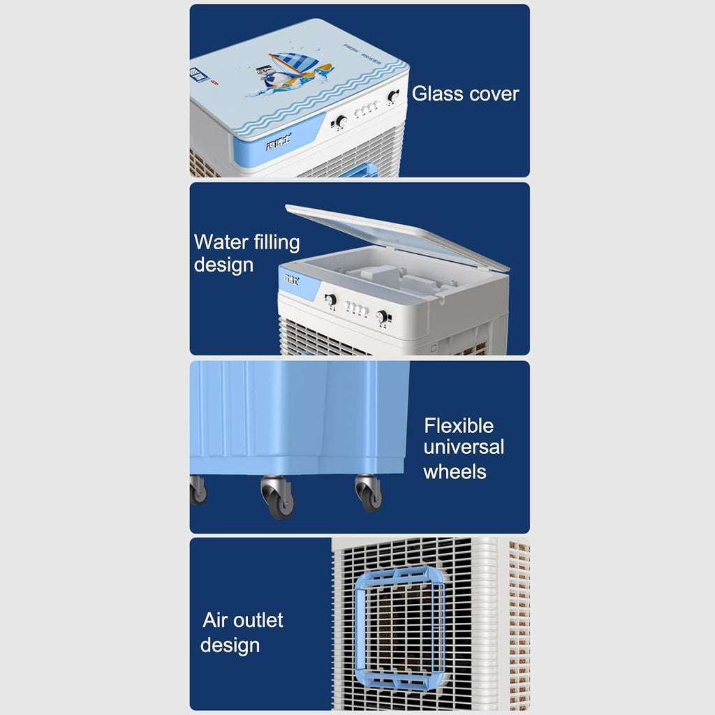 GENERIC 3 En 1 Refroidisseur D'air évaporatif, Ventilateur De Refroidissement De Marais De 30L Avec Des Boîtes à Glace, Réglages à 3 Vitesses, Sortie Oscillante 150 ° Pour Garage, Atelier, Refroidissement De