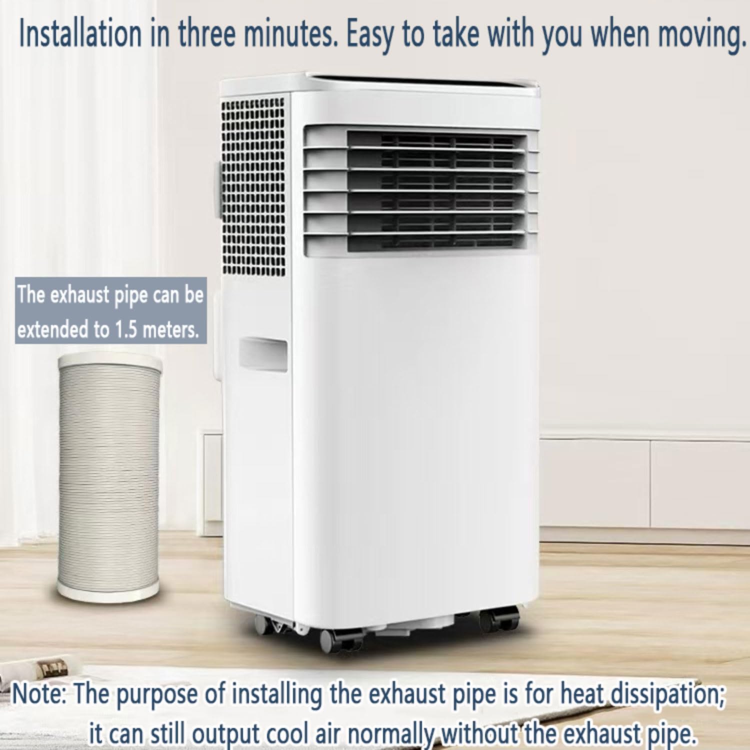  Climatiseur Portable, Unité Intelligente Intelligente Avec Déshumidificateur Cool Et Modes Ventilateur Pour La Pièce Jusqu'à 350 Sq.ft, Télécommande, Minuterie 24 Heures, Kit D'installation Inclus
