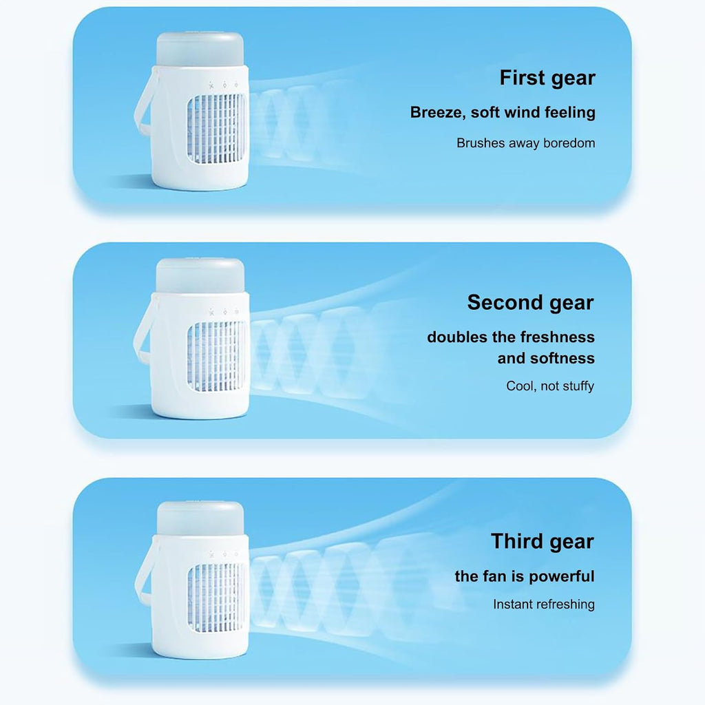  Rafraîchisseur D'air | Ventilateur Rafraîchissant Pour Lit Et Chambre - Ventilateur Humidificateur Rechargeable Avec Réservoir 0.6L Pour Bureau Chambre Tente Pique-nique Maison