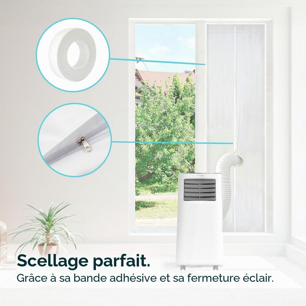  Cecotec Adaptateur Housse Isolante Universelle Pour Fenêtres Ou Portes Coulissantes Pour Climatiseur Portable 210x90cm, 100% Polyester, Isole De L’Extérieur, Fermeture Éclair Et Bande Adhésive