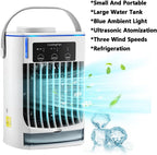  Mini Climatiseur Par évaporation De 500 Ml Avec Lumière Ambiante Bleue, 5 V 7 W, Climatiseur Portable à 3 Vitesses, Refroidisseur D'air Personnel Avec Humidificateur Pour Chambre, Bureau