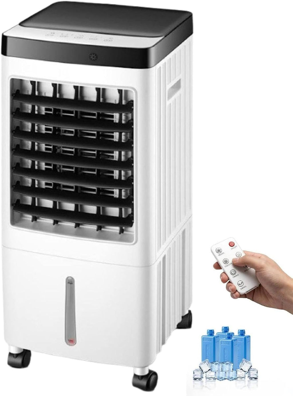  Climatiseur Portable 15L Avec Ventilateur Et Rafraîchisseur D'air Par évaporation, Grand Réservoir D'eau, 3 Vitesses Et Roulettes Universelles Pour Chambre, Salon Et Bureau RemoteControl