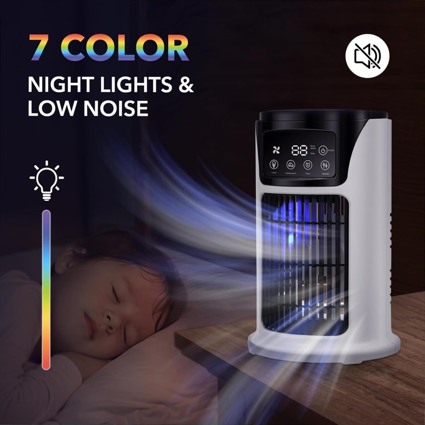  Climatiseur Portable Humidificateur D'air Ventilateur Lumière D'ambiance Refroidisseur USB Refroidisseur D'air Climatiseur, Fonction 3 En 1, Refroidisseur Essentiel De Bureau Domestique USB
