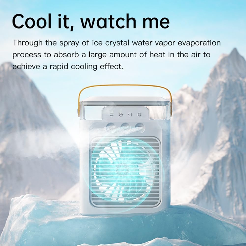  Ventilateur De Refroidissement Portable Pour Climatiseur Mini Refroidisseur D'air Par évaporation Avec Lumière LED 7 Couleurs 3 Buses Pour Bureau Table De Chevet D