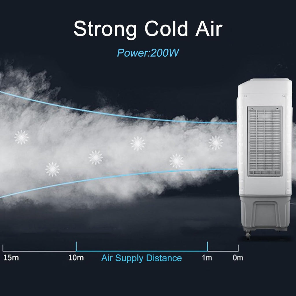  Refroidisseur D'air Par évaporation Commercial, Grand Réservoir D'eau Et Flux D'air Puissant Pour Les Grands Espaces, Télécommande, Oscillation Automatique à 3 Vitesses, Minuterie De 7,5 H