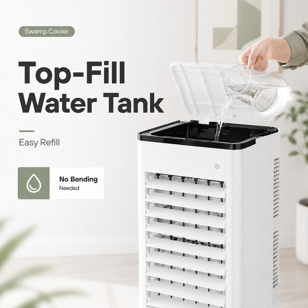  Rafraîchisseur D'air Par évaporation Mobile Avec 3 Modes De Refroidissement Réglables, Rafraîchisseur D'air Par évaporation Portable Avec Réservoir à Remplissage Par Le Haut