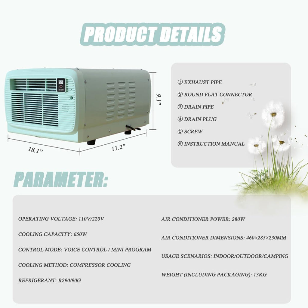 GENERIC Climatiseur Portable, 2200 BTU, Refroidissement Et Déshumidification Rapides, Faible Consommation D'énergie Pour Une Utilisation En Intérieur/extérieur