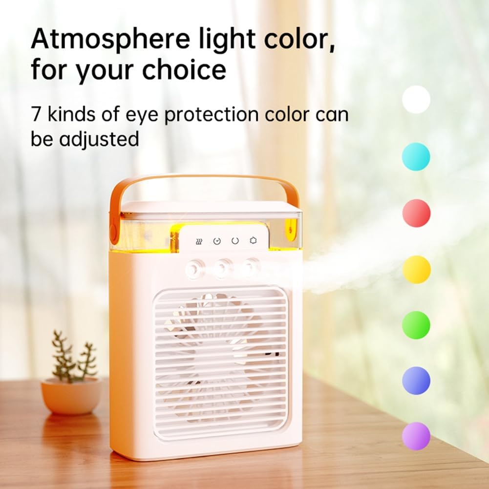  Ventilateur De Refroidissement Portable Pour Climatiseur Mini Refroidisseur D'air Par évaporation Avec Lumière LED 7 Couleurs 3 Buses Pour Bureau Table De Chevet D