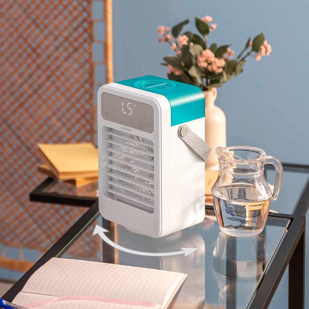  Cecotec Climatiseur Portatif EnergySilence 600 DeskChill Rotate, Capacité De 500 Ml, Contrôle Tactile, 4 Vitesses, Oscillation à 70°, Minuterie Et AutoOff, Éclairage LED