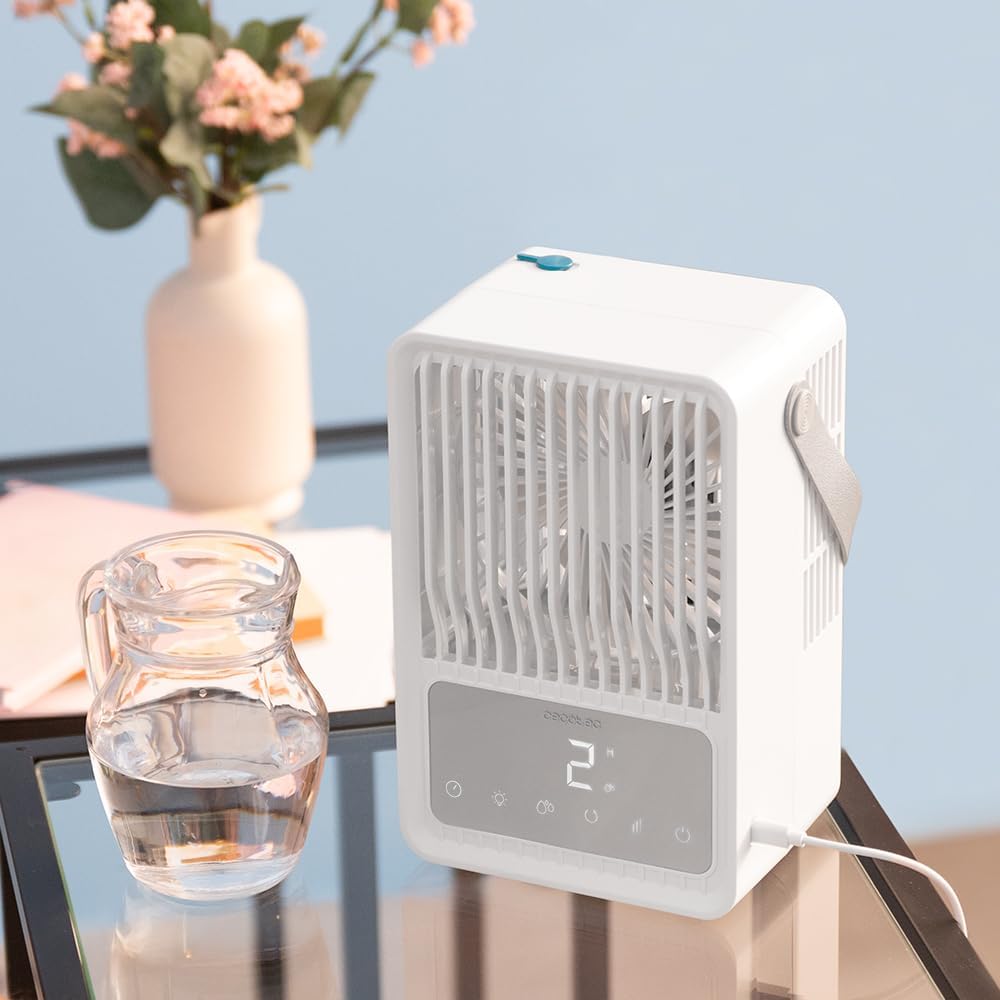  Cecotec Climatiseur Portatif EnergySilence 500 DeskChill Smart, Capacité De 500 Ml, Contrôle Tactile, 3 Vitesses, Minuterie Jusqu'à 8h Et AutoOff, Éclairage LED
