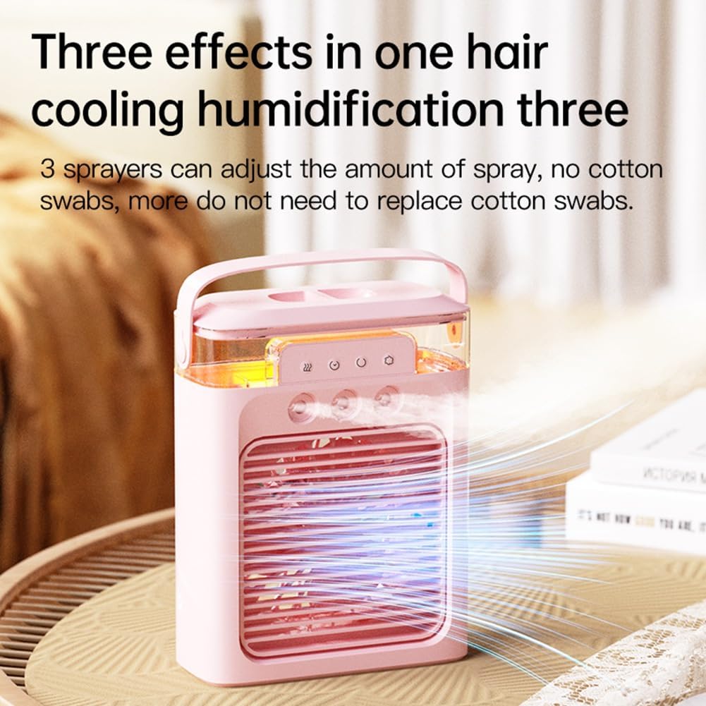  Ventilateur De Refroidissement Portable Pour Climatiseur Mini Refroidisseur D'air Par évaporation Avec Lumière LED 7 Couleurs 3 Buses Pour Bureau Table De Chevet D