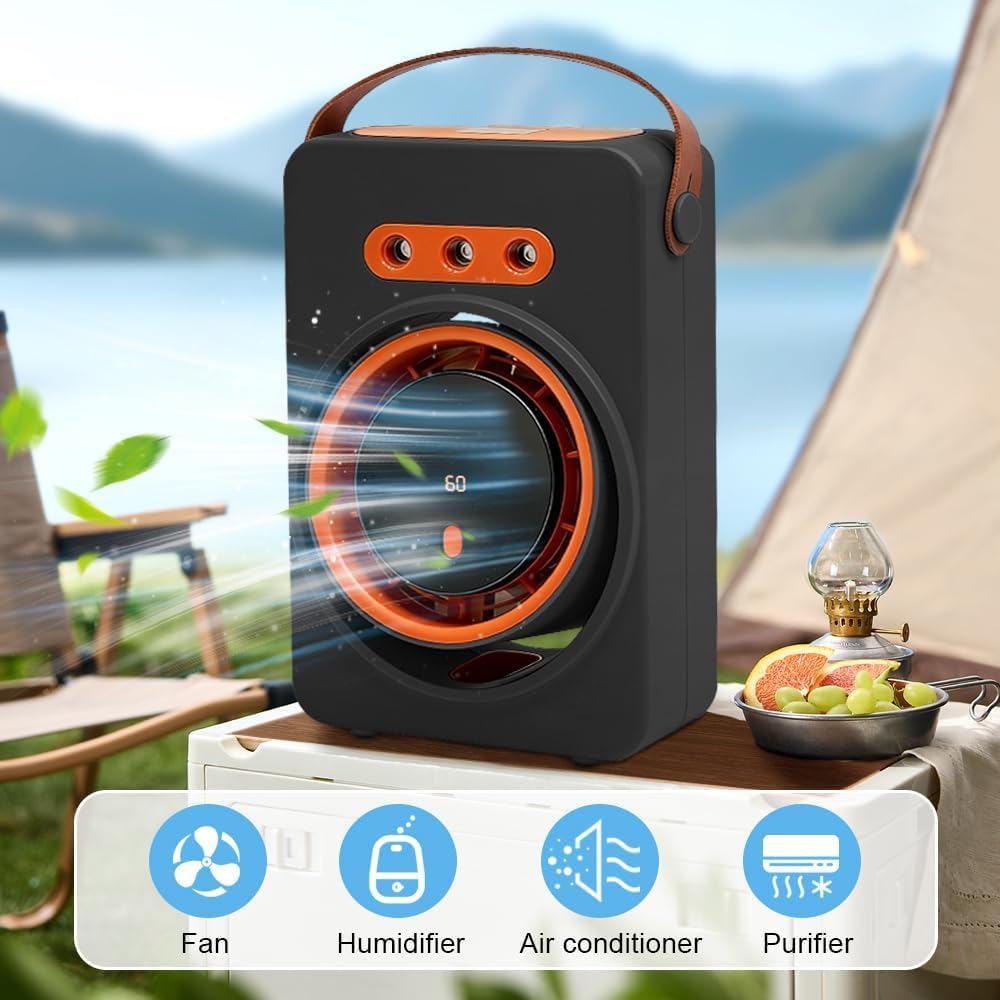  ZVD Ventilateur Climatiseur Silencieux Portable,Ventilateur Brumisateur Avec 5 Vitesses Et Minuterie, Brumisateur Ventilateur Bureau Rechargeable Usb Pour Maison,Voiture,Camping (Gris)