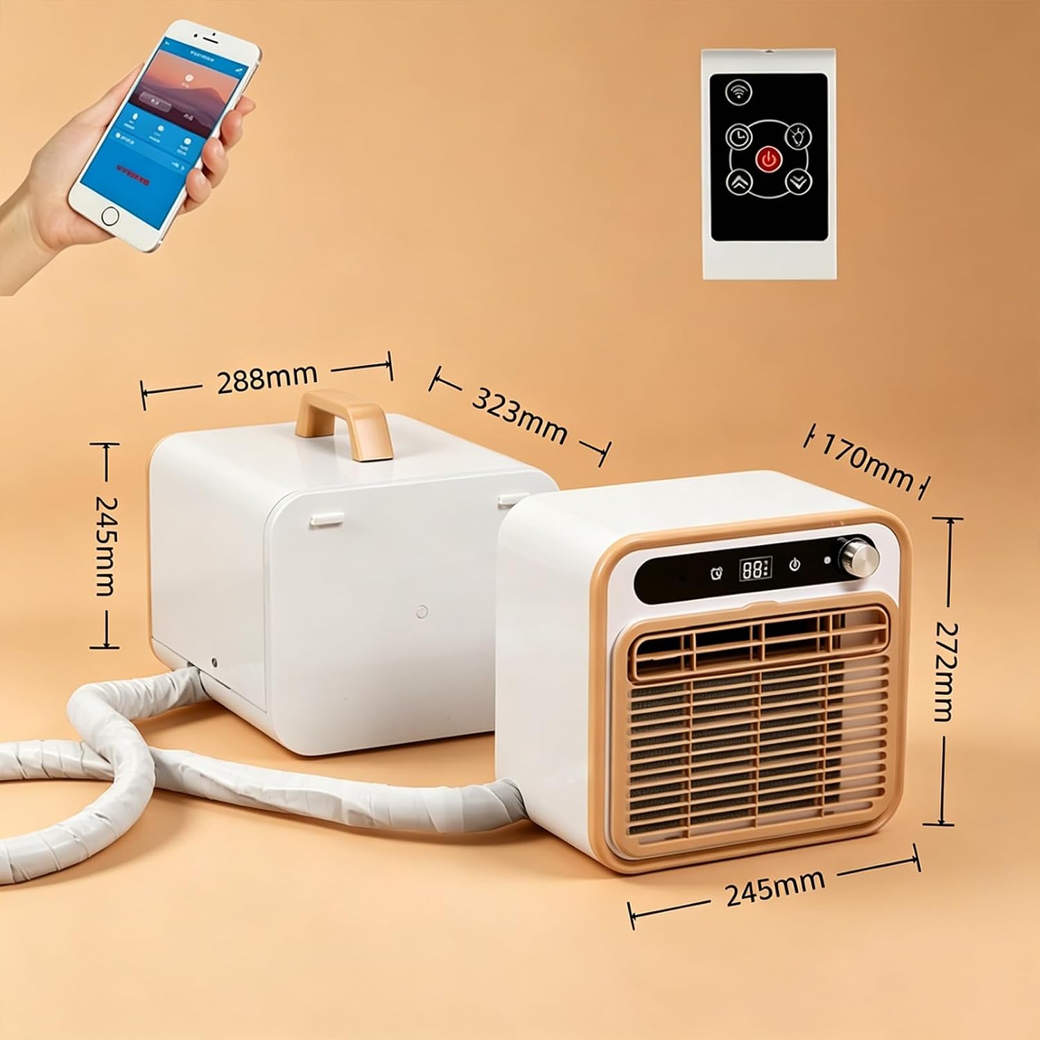 GENERIC Climatiseur Portable Sans Installation Pour Le Camping, Climatiseur Split 1500W Avec Tuyau De 2 M – Minuterie 12H Et Contrôle WiFi/télécommande, Climatiseur Pour Tente, Camion, Camping-Car, Garage