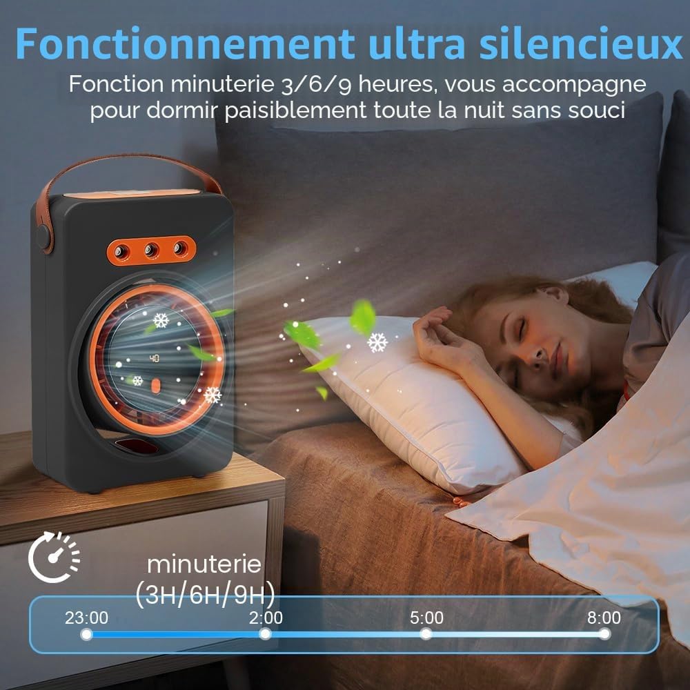  Ventilateur Climatiseur Silencieux Portable,Ventilateur Brumisateur Avec 5 Vitesses Et Minuterie, Ventilateur Bureau Rechargeable Usb Pour Maison,Voiture,Camping