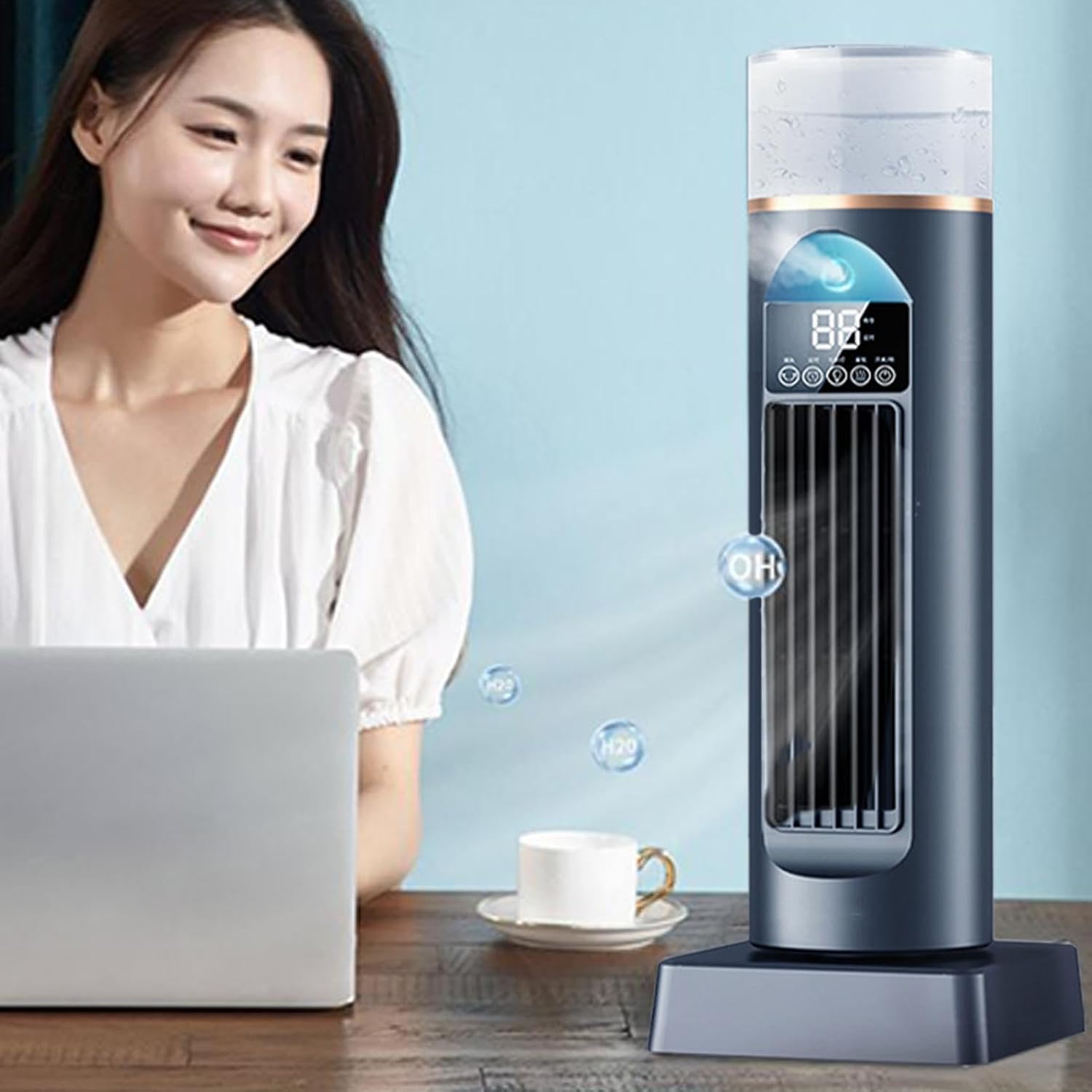  Ventilateur D'air Froid – Climatiseur Personnel, Humidificateur Par évaporation à Vitesses Réglables, Gadgets Cool Avec Minuterie Et Télécommande, Refroidisseur D'espace Sans Lame | Bureau à Domicile