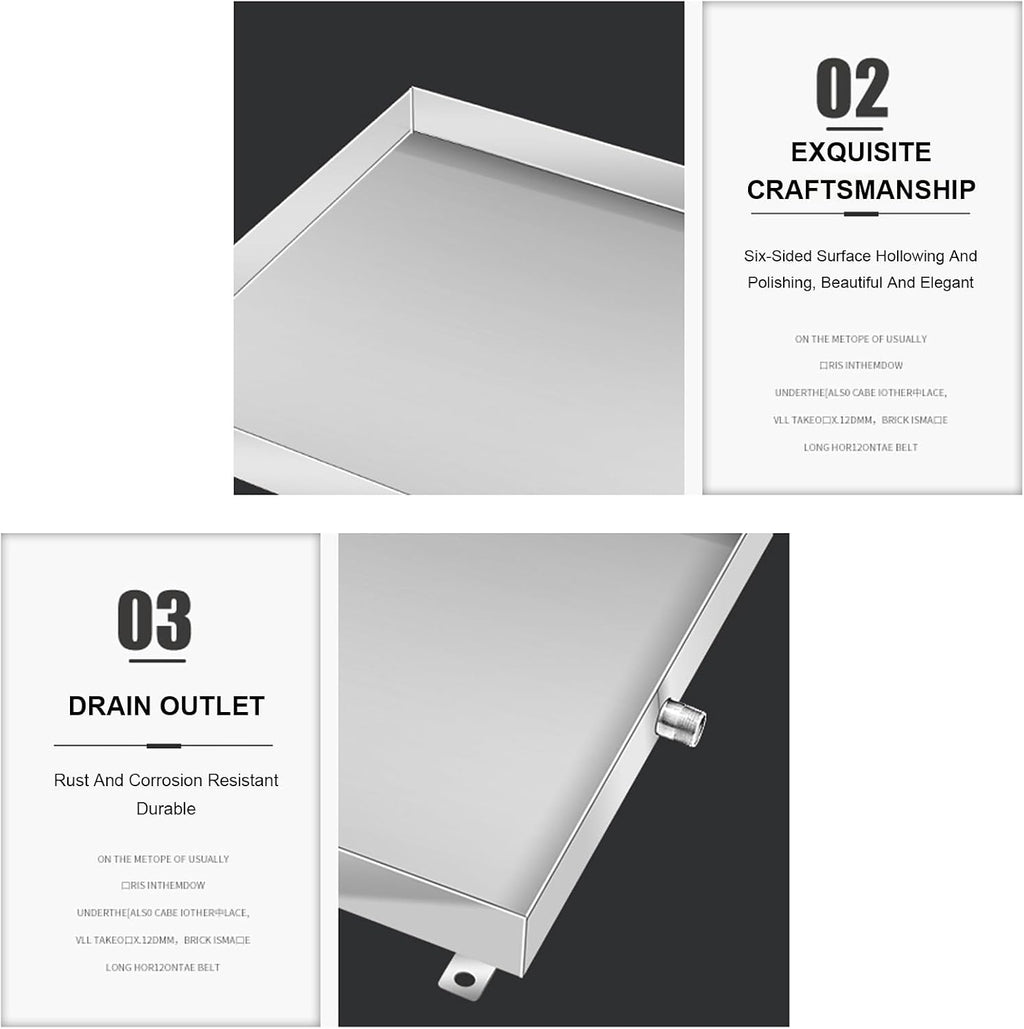  Bac Condensat Clim En Acier Inoxydable, 50 × 50 Cm, 60 X 60 Cm, Kit De Drainage De Climatiseur De Fenêtre, Bac De Récupération Du Climatiseur Avec Drain(500 X 500 Mm/20'' X 20'')