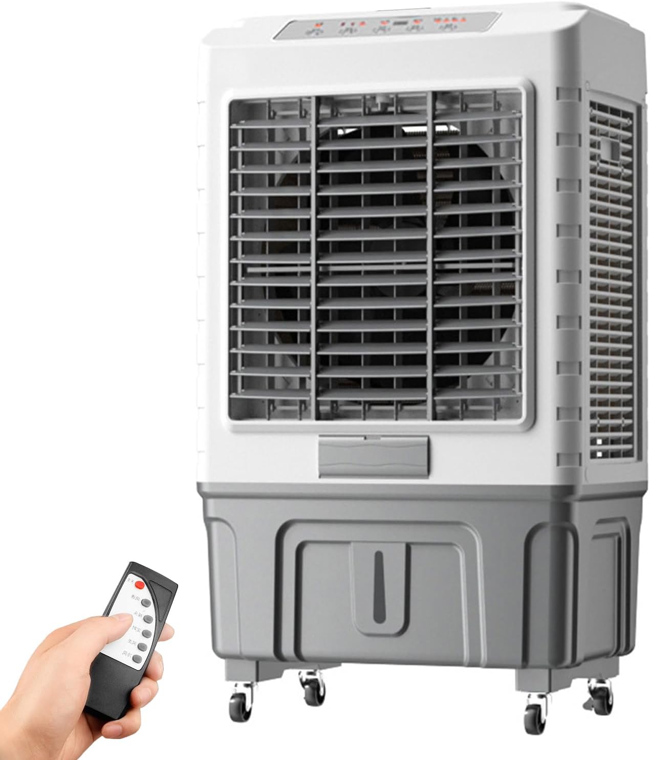  Refroidisseur D'air Par évaporation Commercial, Grand Réservoir D'eau Et Flux D'air Puissant Pour Les Grands Espaces, Télécommande, Oscillation Automatique à 3 Vitesses, Minuterie De 7,5 H