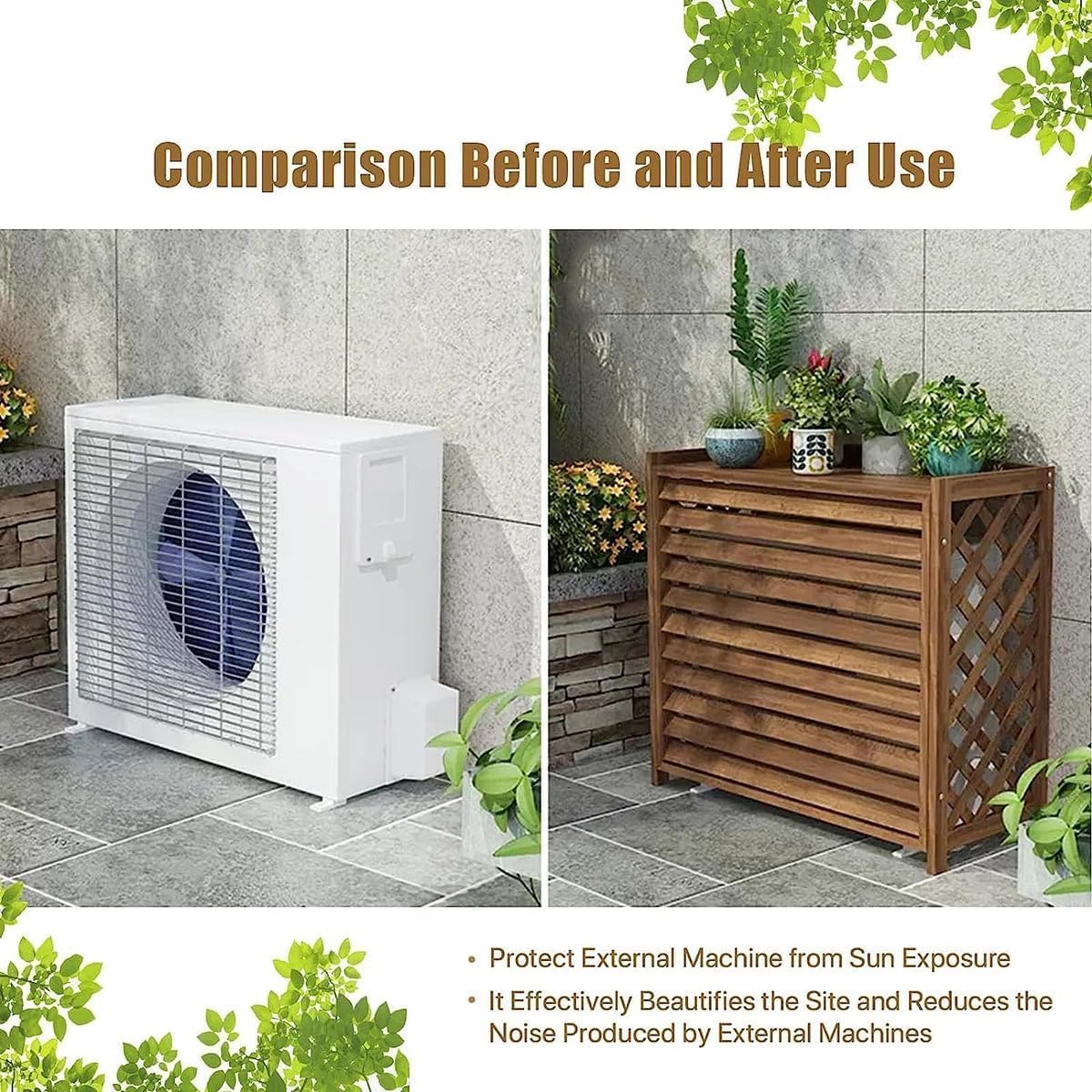 GENERIC Housse De Climatiseur En Bois Massif Blanc Avec Support De Fleurs - 105 X 47 X 100 Cm - Parfait Pour La Décoration D'intérieur Et L'efficacité énergétique