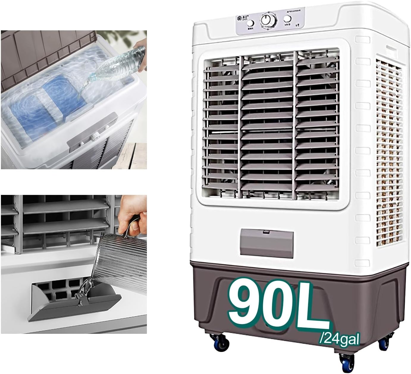  Refroidisseur D'air Par évaporation Commercial, Climatiseur à 3 Vitesses, Grand Réservoir D'eau, Oscillation à 120°, Molette De Défilement, Ventilateur De Climatisation Industriel