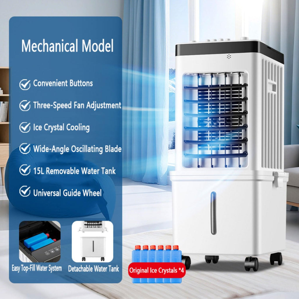 GENERIC Climatiseur Mobile 15L : Refroidisseur D'air évaporatif, 3 Vitesses, Oscillation 90°, Minuterie 7.5H, Ventilateur Silencieux 40dB, écoénergétique, Compact à Roulettes Pour Bureau Chambre