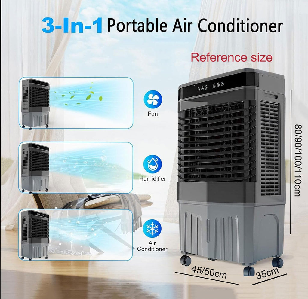  Climatiseur Portable Avec Télécommande, 3 Vitesses De Ventilation, Fonction Oscillante, Minuterie 12 Heures, Modes Ventilation Naturelle Et Humidification Pour La Maison