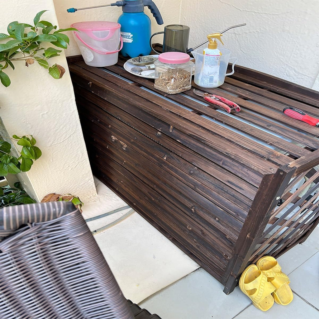 GENERIC Housse Pour Climatiseur Extérieur – Bois Massif Anti-corrosion Design élégant Pour Cacher L'unité De Climatisation Et Stocker Les Plantes – Protection Pour Unités Extérieures