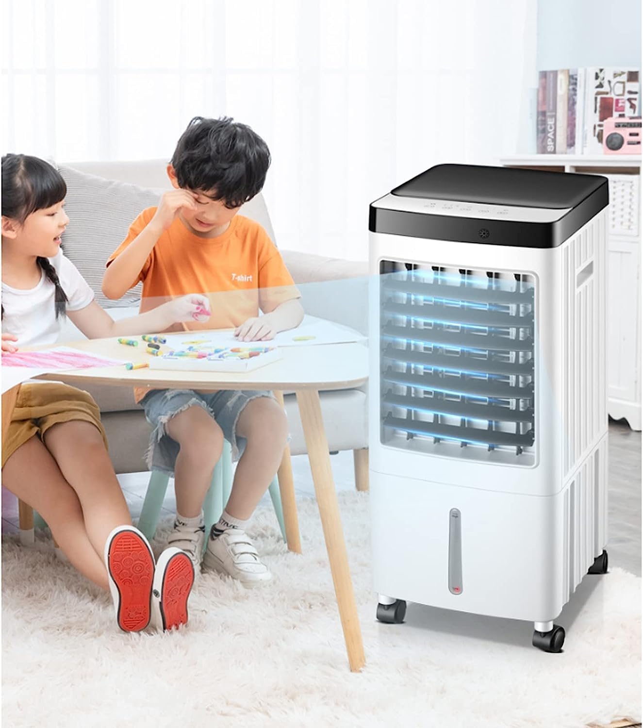 GENERIC Refroidisseur D'air Portable 10L Avec Humidificateur, Refroidisseur Sans Vent Sans Vent, Unité De Salle A/C Silencieuse Avec Swing 60 Degrés Et Minuterie Pour La Chambre De Bureau à Domicile, Niveaux
