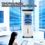  Refroidisseur D'air Par évaporation Avec Grand Réservoir De 15 L, Oscillation à 80 °, Minuterie 24 Heures, Télécommande, Débit D'air élevé, Faible Bruit, Fonction Brume Et Humidificateur