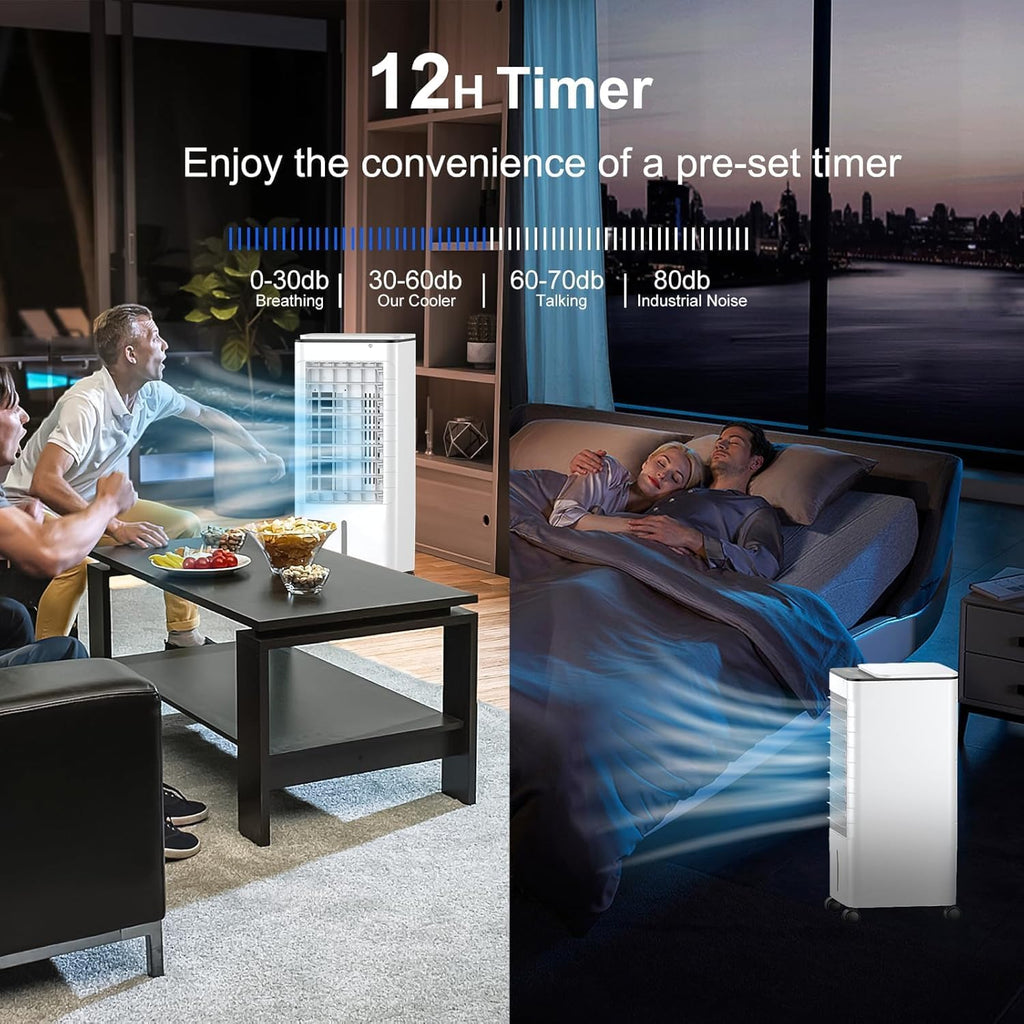 GENERIC Climatiseur Portable 4 En 1 Avec Réservoir 7L, Refroidisseur évaporatif Et Appareil De Chauffage Pour Les Chambres.Fonctionnalités Télécommande, Ventilateur Oscillant, Mode Veille Silencieux Et Concep