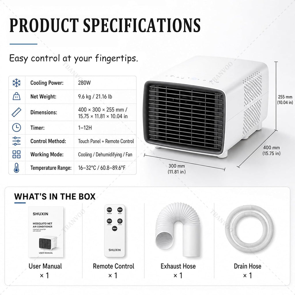  Fournissant Un Refroidissement De 3000BTU, Climatiseur Portable 280W Économie D'Énergie, Déshumidificateur Et Ventilateur, Écran Tactile Sans Fil, Silencieux, Pour Caravane, Tente Et Cuisine