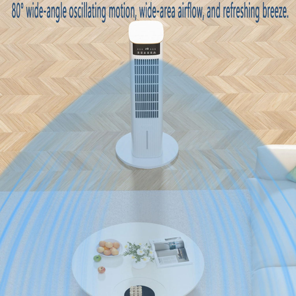  Refroidisseur D'air Colonne Refroidisseur Humidificateur Et Ventilateur Climatiseur Mobile Portable Avec Capacité De 4.5L 3 Vitesses Oscillation Automatique à 80º Roues Multidirectionnelles Blanc