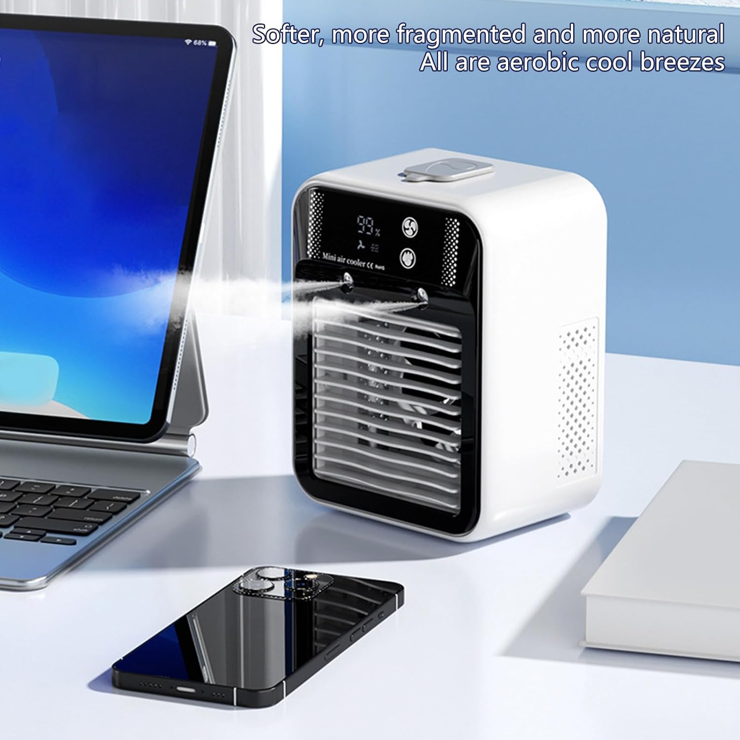  Climatiseur Portable, Ventilateur Sans Pale, Refroidisseur D'air Personnel Avec 3 Vitesses, Refroidisseur Par évaporation 3 En 1, Ventilateur De Glace, Ventilateur Humidificateur Avec Fonction