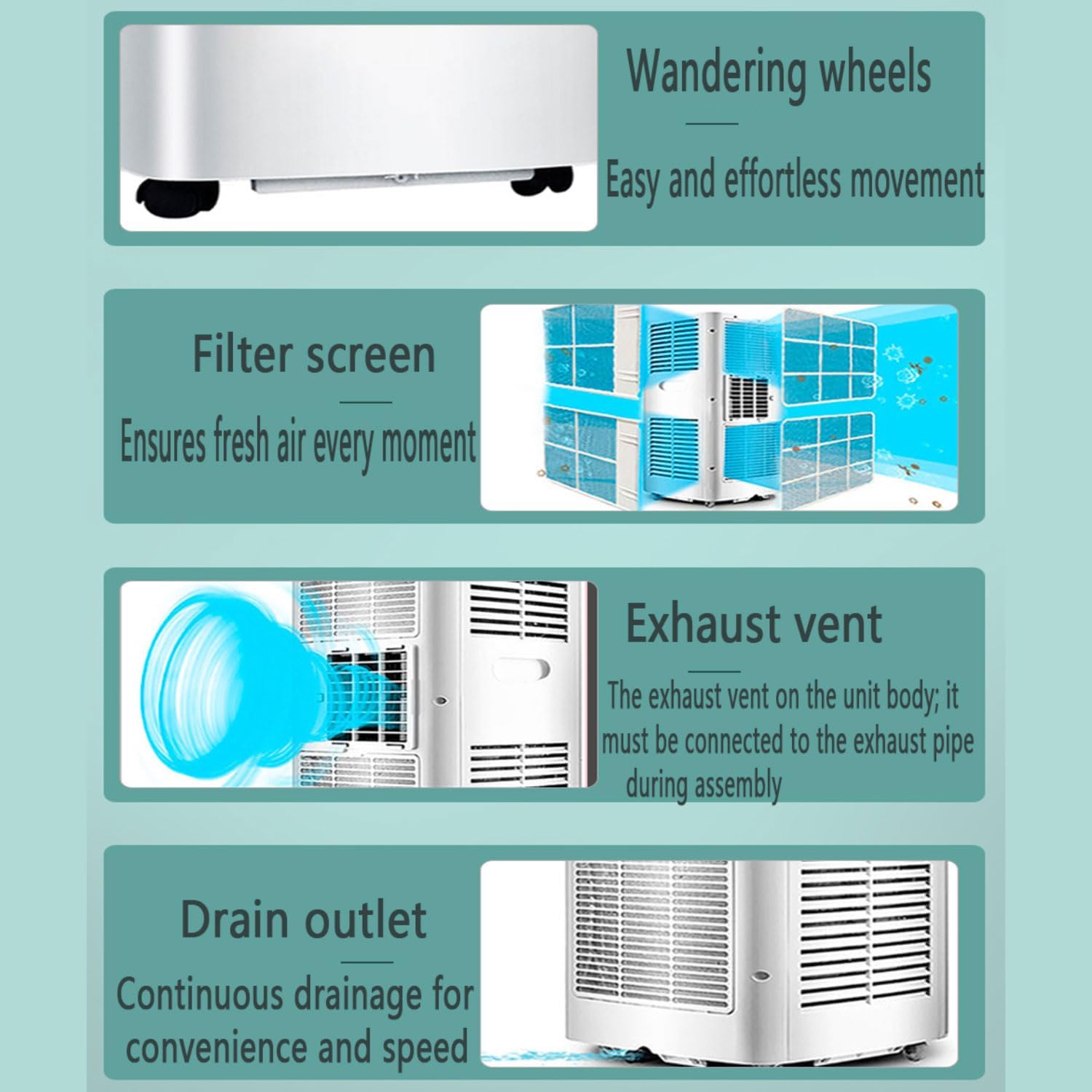  Unité De Climatisation Portable Avec Ventilateur Déshumidificateur 7000BTU Smart Cooling Pour La Chambre à Coucher Fonctionnement Silencieux Facile Setup Sleep Mode Window Kit Inclus