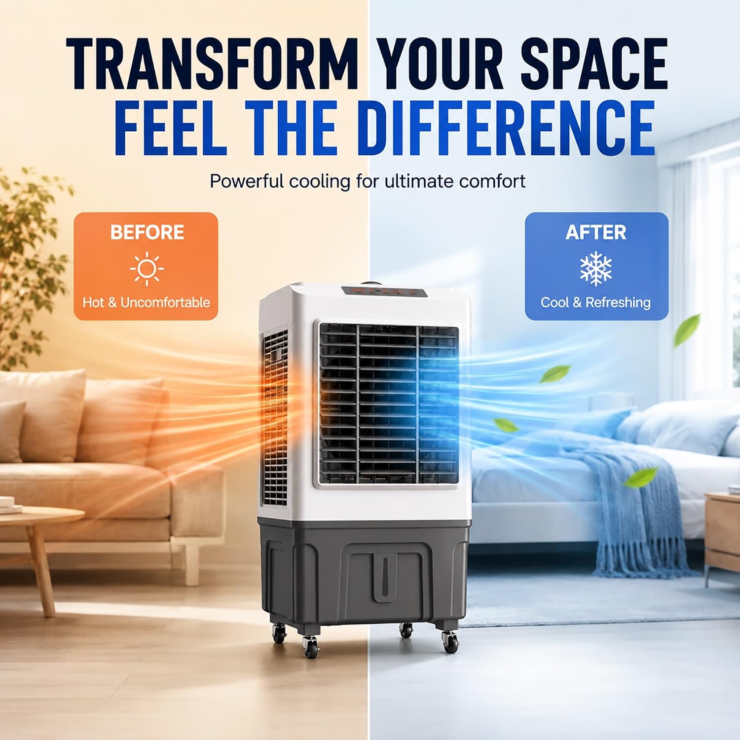  Rafraîchisseurs D'air Par Évaporation Avec Réservoir D'eau 50 L/55 L, Climatiseurs Portables, 3 Vitesses Avec Oscillation, Télécommande, Minuterie 7 Heures, 4 Blocs De Glace(88 * 50 * 37cm)