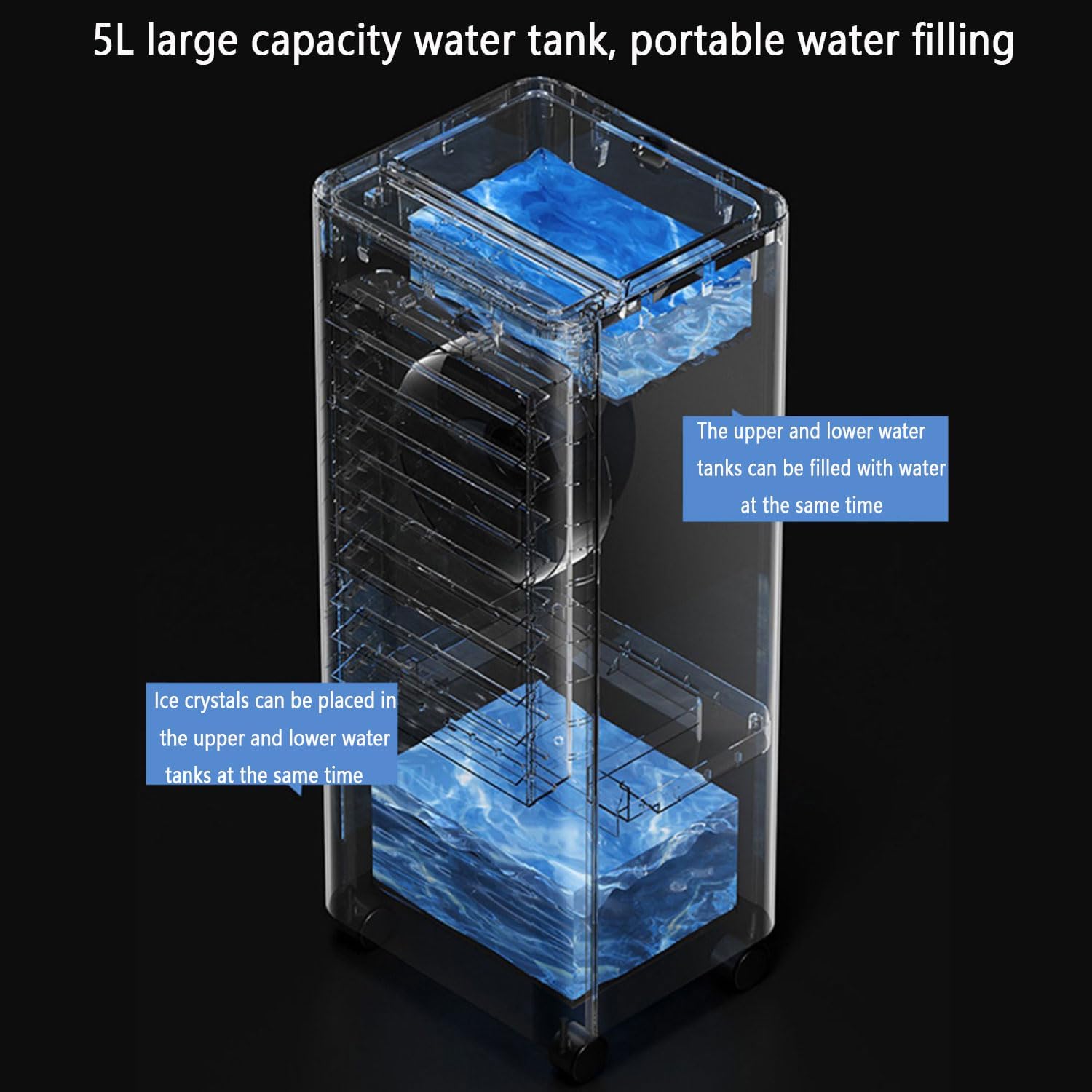 GENERIC Climatisation Portable Avec Réservoir 5L, 3 Vitesses Et Minuteries, Refroidisseur D'évaporation Silencieux Pour La Chambre, Le Bureau, Le Camping - Refroidissement Efficace Sans Tuyau, Télécommande Et