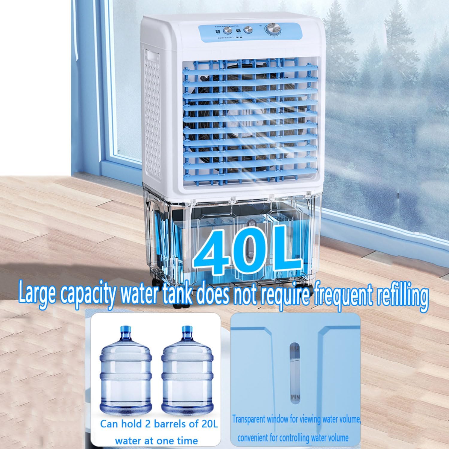  Climatiseur Portable Avec Grand Réservoir D'eau Pour Un Refroidissement 3D. Refroidisseur D'air évaporatif Portable 3-en-1 Avec écran Tactile LED, 3 Vitesses De Ventilati