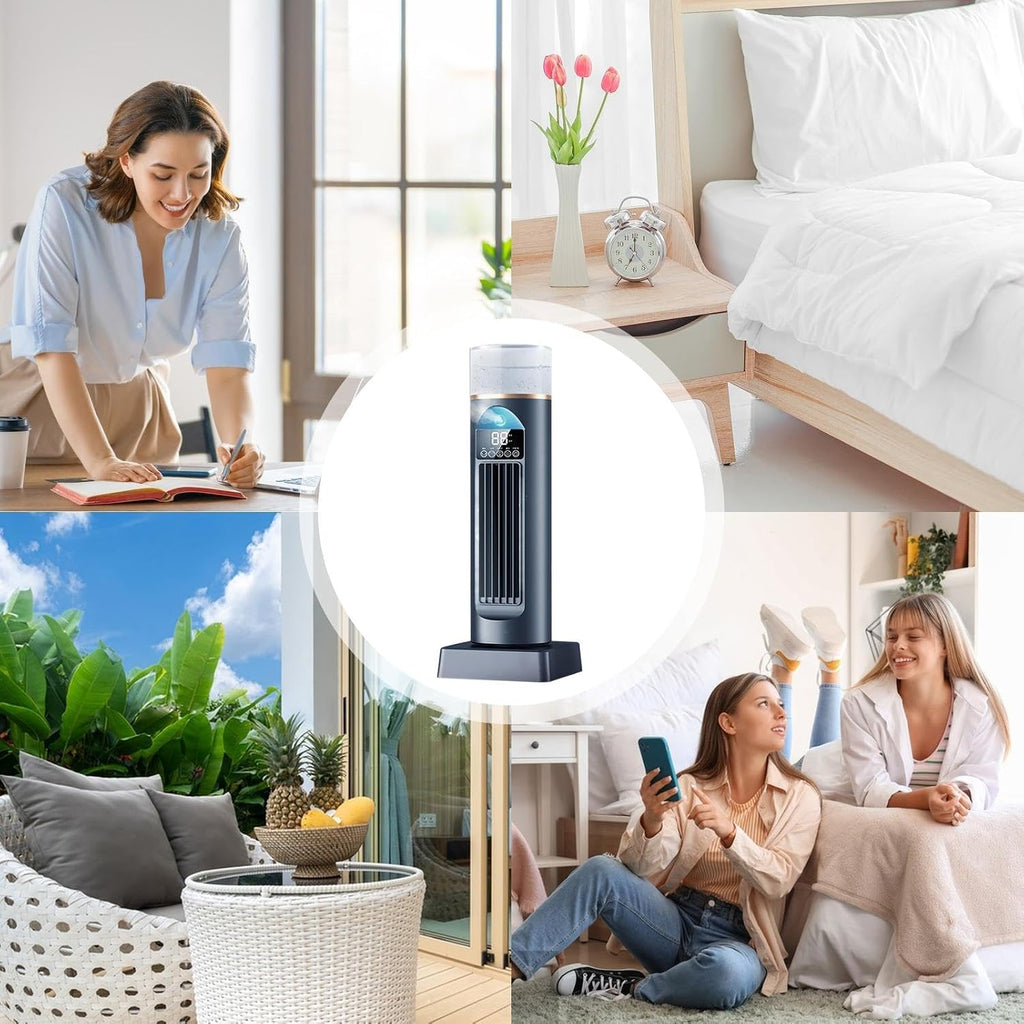  Ventilateur D'air Froid – Climatiseur Personnel, Humidificateur Par évaporation à Vitesses Réglables, Gadgets Cool Avec Minuterie Et Télécommande, Refroidisseur D'espace Sans Lame | Bureau à Domicile
