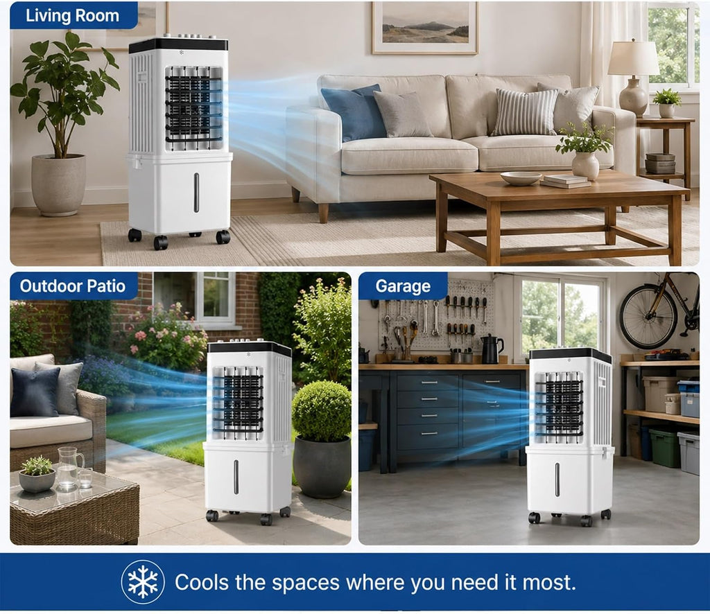  Rafraîchisseur D'air Par Évaporation Pour La Maison, Ventilateur De Refroidissement 15L, 3 Vitesses, 4 Pains De Glace, Réservoir D'eau Amovible