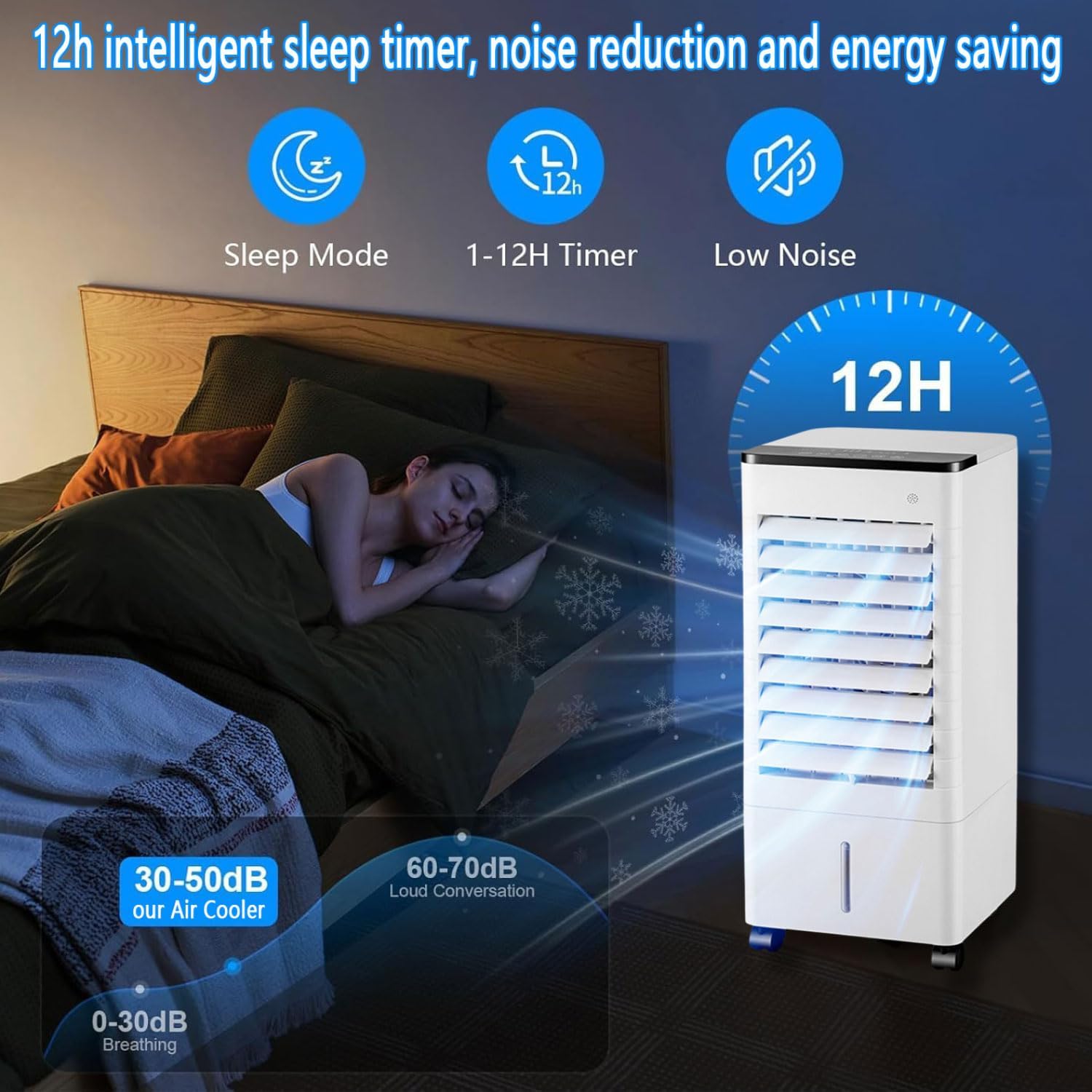 GENERIC Refroidisseur D'air Par évaporation, Climatiseur Portable à Oscillation à 90° Avec 3 Vitesses, 3 Modes, Minuterie 15 H, Réservoir D'eau 9 L, Télécommande, Ventilateur De Refroidissement Port