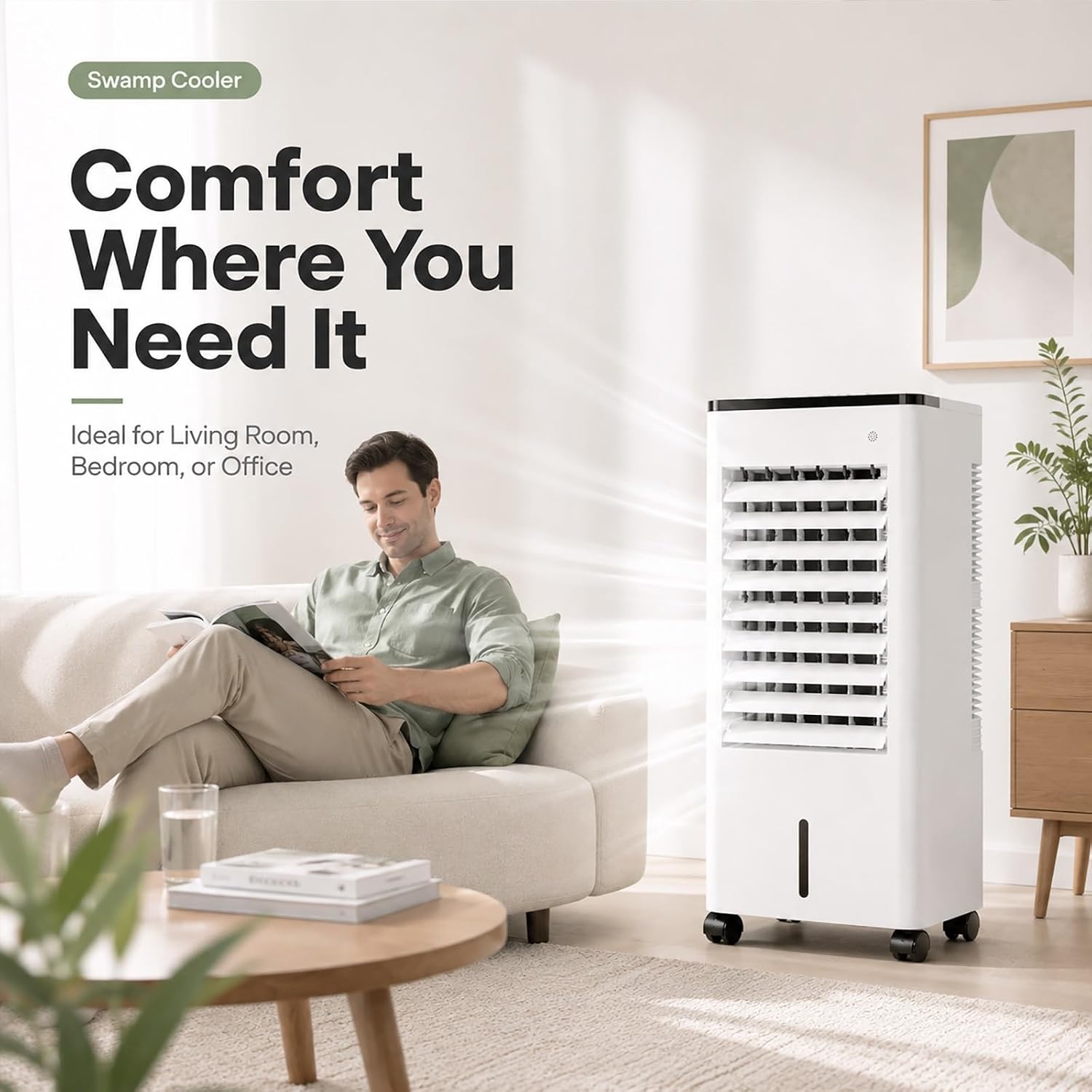  Rafraîchisseur D'air Par évaporation Mobile Avec 3 Modes De Refroidissement Réglables, Rafraîchisseur D'air Par évaporation Portable Avec Réservoir à Remplissage Par Le Haut
