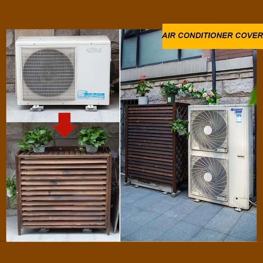  Housse En Bois Massif Pour Climatiseur Avec Support De Fleurs Et Poubelle, Garde-corps En Bois Et Grille De Protection Contre La Chaleur MP, Cadre De Volet Inclus (110 X 50 X 85 Cm)