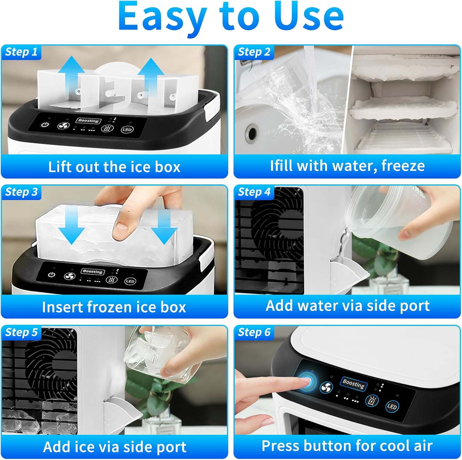 GENERIC Mini Climatiseur Portable, Refroidisseur D'air Personnel Avec Vitesses, Modes Brume, Réservoir D'eau, Boîte à Glace, Petit Climatiseur Rechargeable Pour Chambre, Bureau Et Voyage