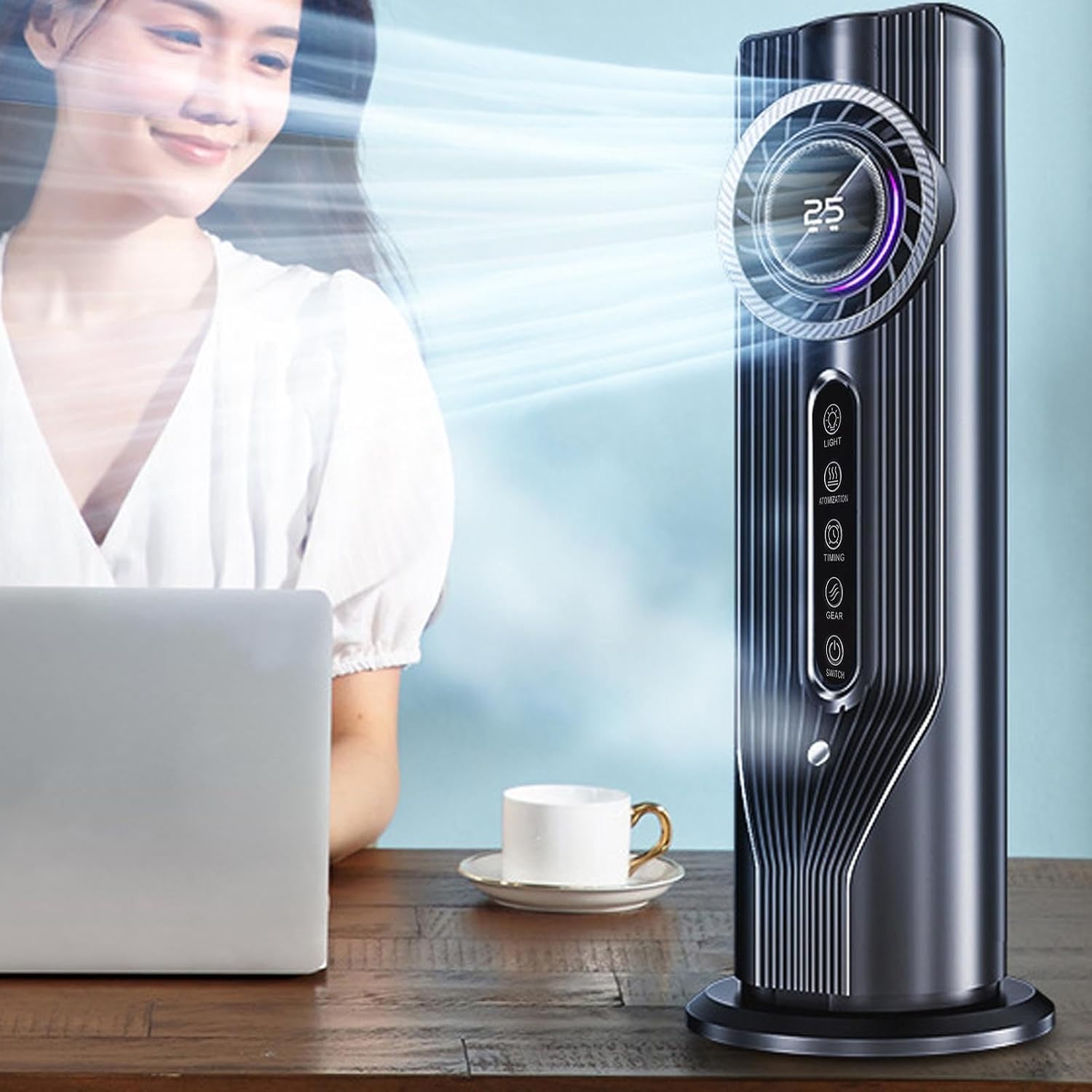  LiebeWH Humidificateur Refroidisseur D'air Portable, Ventilateur De Refroidissement De Bureau 3 En 1 Avec 6 Vitesses, Alimenté Par USB Pour Le Bureau Et Le Dortoir