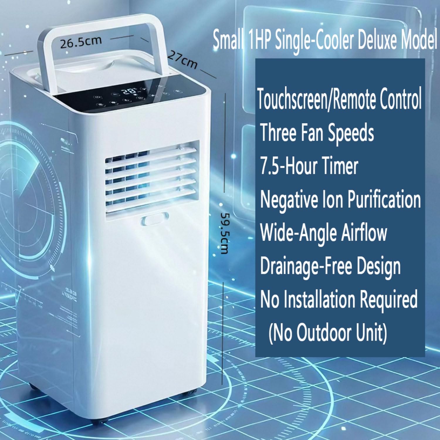 GENERIC Climatiseur Portable De 7 000 BTU, Unité CA Ultra Silencieuse De 30 DB Pour Rafraîchir Les Pièces Jusqu'à 300 M², Ventilateur à 3 Vitesses Avec Déshumidificateur, Mode Veille Et Minuterie
