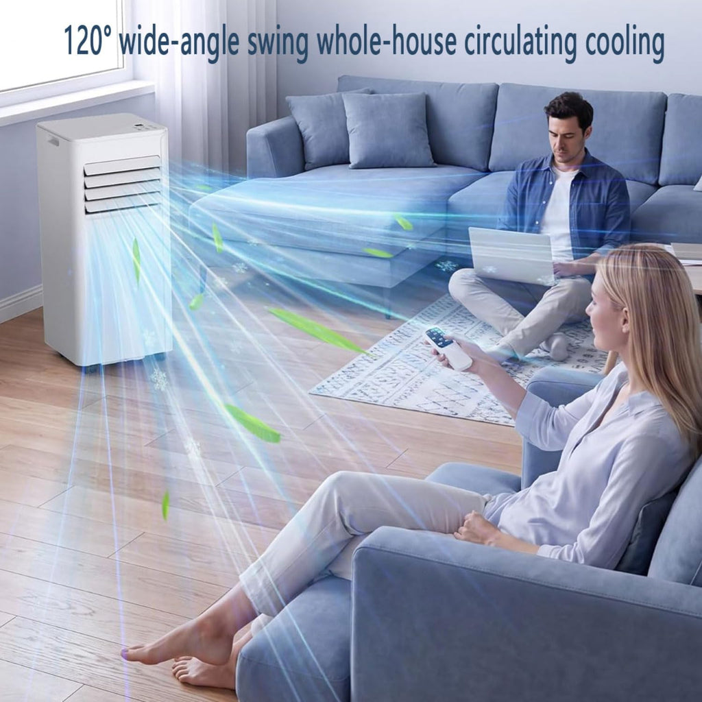  Climatiseur Portable, Unité Intelligente Intelligente Avec Déshumidificateur Cool Et Modes Ventilateur Pour La Pièce Jusqu'à 350 Sq.ft, Télécommande, Minuterie 24 Heures, Kit D'installation Inclus