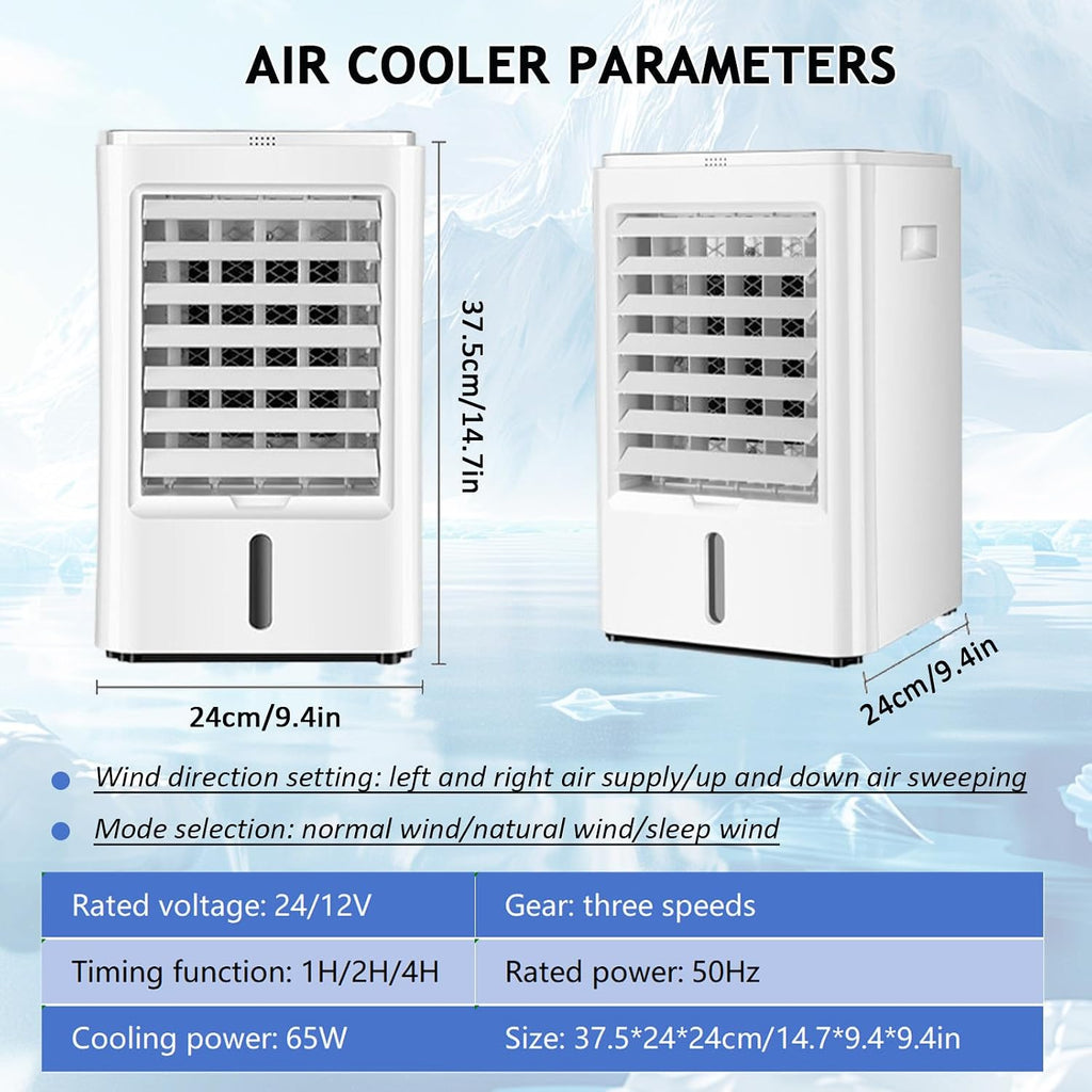  Climatiseur Mobile, 4l Climatiseur Portable Silencieux Refroidisseur D'air Ventilateur Avec Télécommande, 3 Vitesses & 3 Modes, Minuterie De 1H/2H/4H, Idéal Pour Maison/Bureau,12V