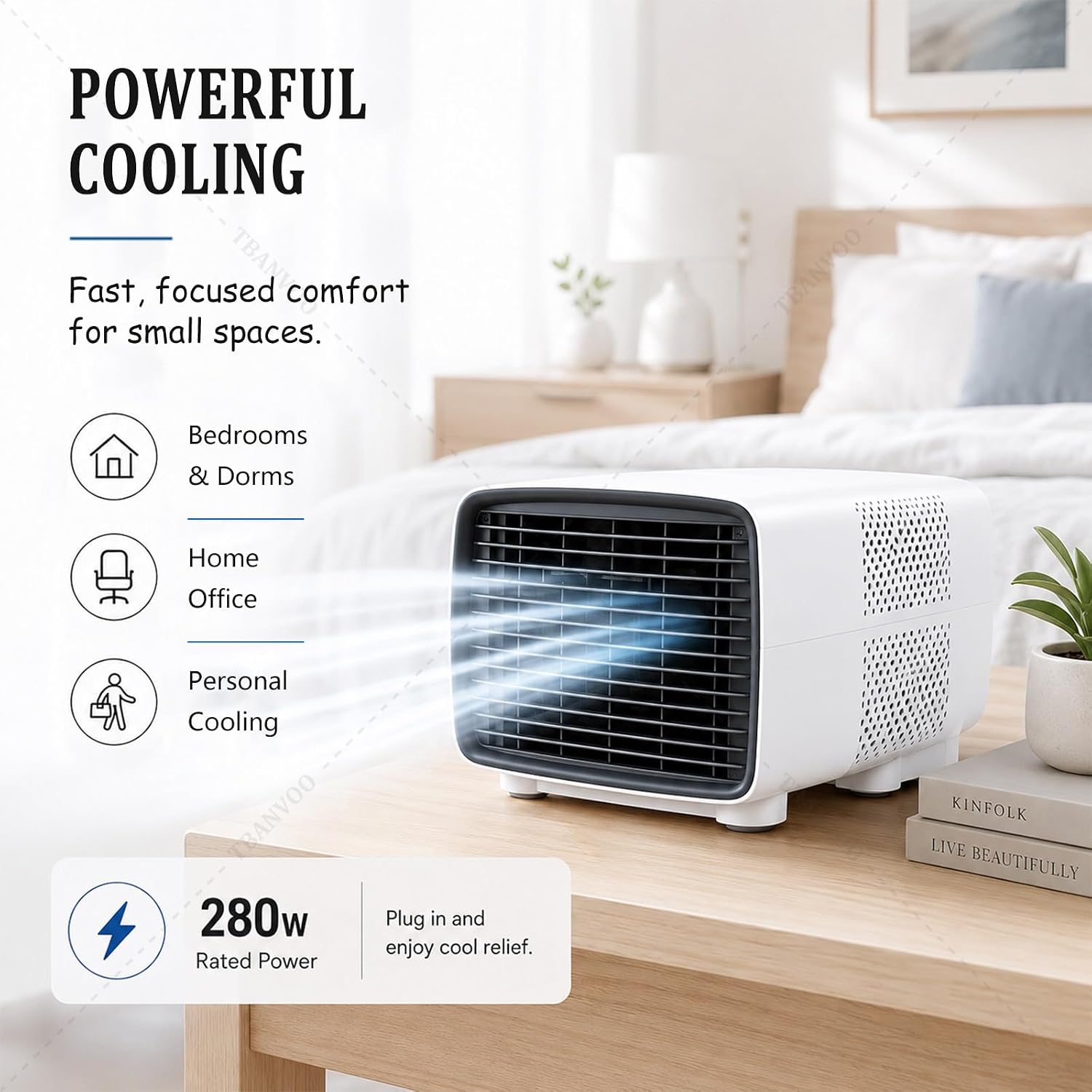  Fournissant Un Refroidissement De 3000BTU, Climatiseur Portable 280W Économie D'Énergie, Déshumidificateur Et Ventilateur, Écran Tactile Sans Fil, Silencieux, Pour Caravane, Tente Et Cuisine
