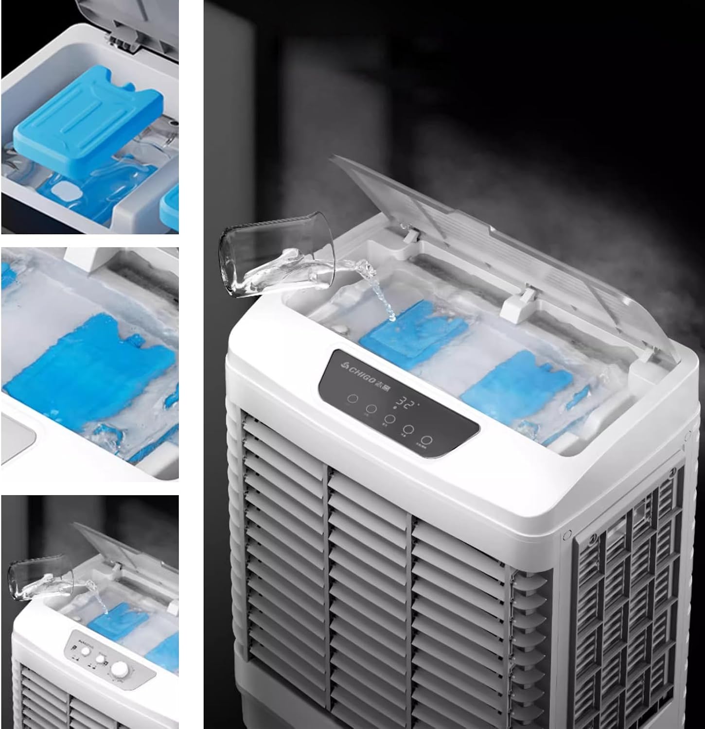  Refroidisseur D'air Par Évaporation, Air Conditioner Oscillation à 120°, Climatiseur 3 Vitesses, Pour Terrasse, Garage, Usage Commercial