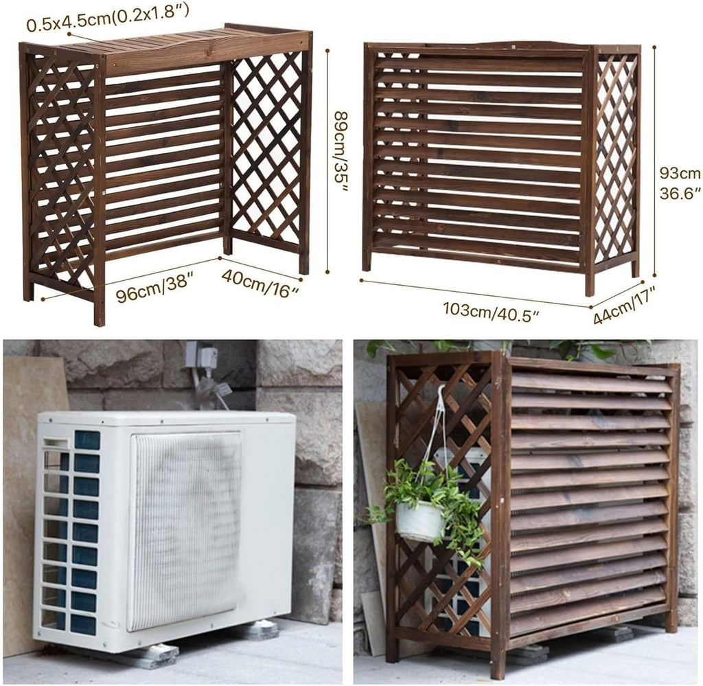 GENERIC Housse De Protection En Bois Pour Climatiseur - Brise-vue - Support De Fleurs Robuste - Protection Pour Unité Extérieure - Décoration De Jardin, Balcon - Support Pour Plantes - Design Résistant Aux